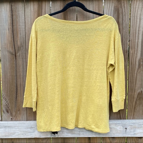 Eileen Fisher Dark Butter Yellow Linen Top with Pocket Accent - Picture 5 of 7